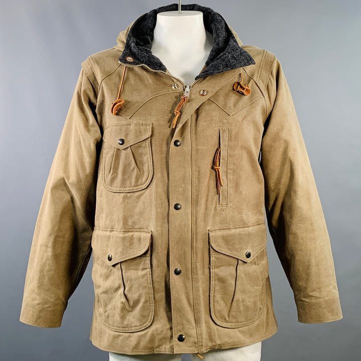 MONITALY Size XL Mountain Parka Tan Taupe Coated Canvas Utility Coat