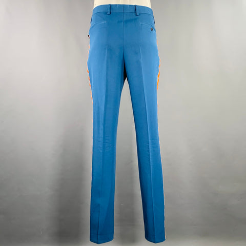 CALVIN KLEIN 205W39NYC Size L Blue Orange Stripe Wool Flat Front Dress Pants