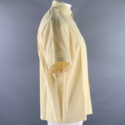 PERRY ELLIS Size L Yellow White Gingham Rayon Blend Short Sleeve Shirt