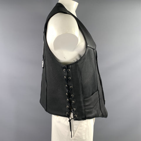 HILLSIDE LEATHERS Size XL Black Silver Leather Vest