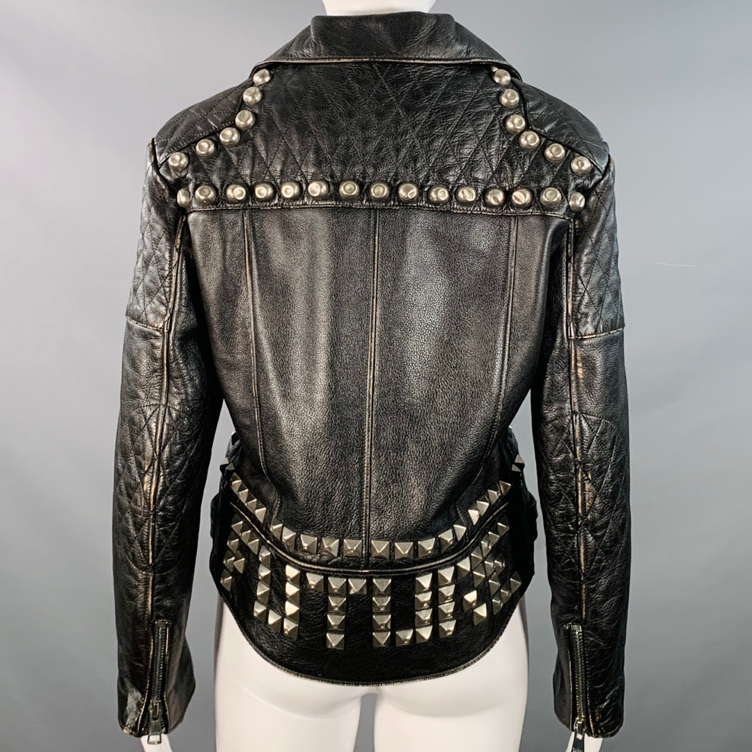 GUCCI SS17 Size 6 Black Silver Leather Studded Biker Jacket