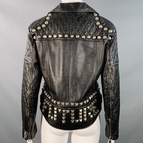 GUCCI SS17 Size 6 Black Silver Leather Studded Biker Jacket