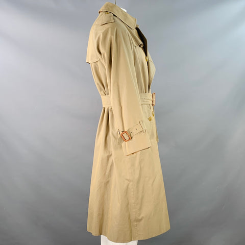 BURBERRYS Size 44 Khaki Cotton Double Breasted Belted Coat