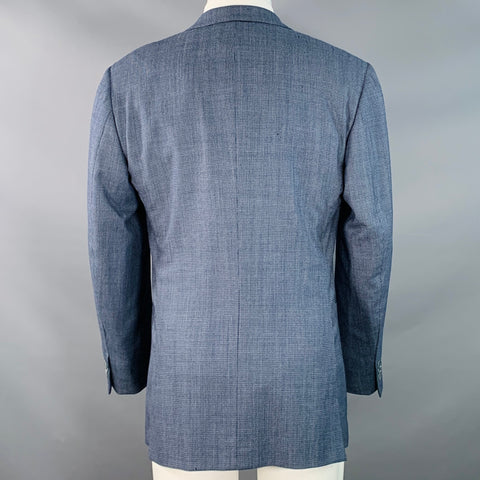 ISAIA Size 40 Regular Navy White Woven Wool Notch Lapel Sport Coat