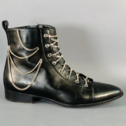 GIUSEPPE ZANOTTI Size 5 Black Leather Chain Side Zipper Ankle Boots