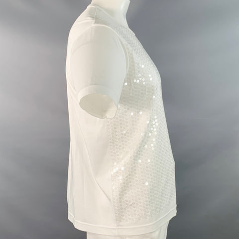 JUNYA WATANABE 2020 Size L White Sequined Cotton Jersey Crew Neck T-shirt