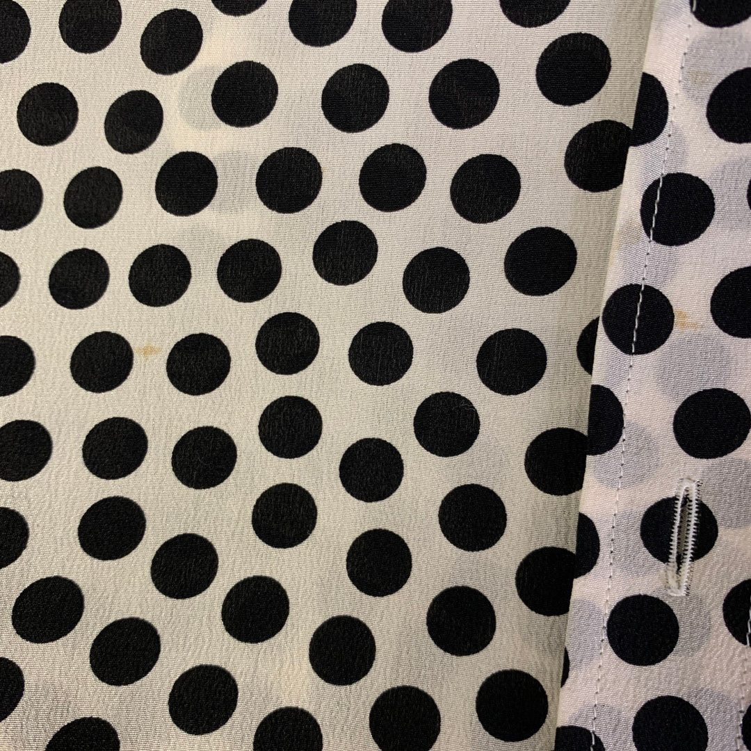 DOLCE & GABBANA Size S White Black Silk Spotted Pointed Collar Dress Top