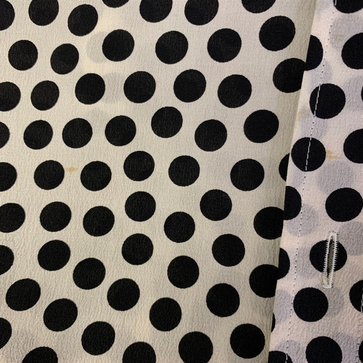 DOLCE & GABBANA Size S White Black Silk Spotted Pointed Collar Dress Top