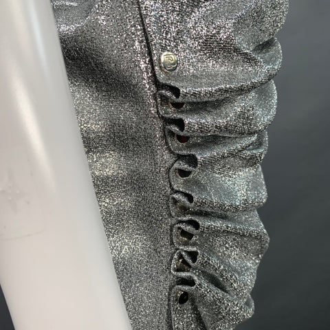 PACO RABANNE Size 4 Silver Viscose Blend Cap Sleeves Asymmetrical Midi Cocktail Dress