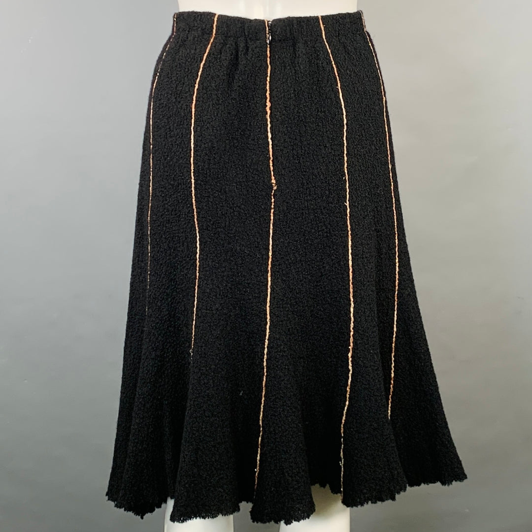 OKW Size S Black Gold Wool Stripe Midi Skirt Suit