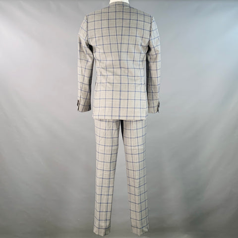 AUGUST MCGREGOR Size 38 Grey Blue Plaid Wool Notch Lapel Suit