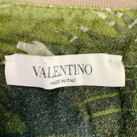 VALENTINO Size M Green Black Grey Leaves Cotton Buttoned Polo