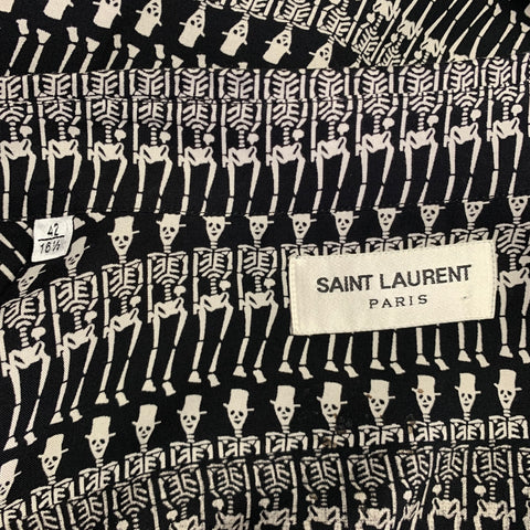 SAINT LAURENT FW16 Size L Black White Skeleton Viscose Button Up Long Sleeve Shirt