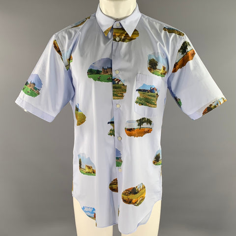 COMME des GARCONS Size XL Light Blue Photo Cotton Short Sleeve Shirt