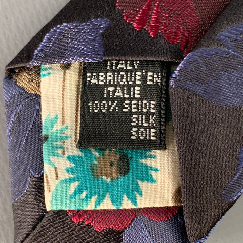 PAUL SMITH Black Blue Red Floral Silk Jacquard Tie