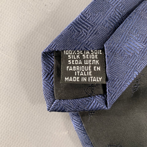 TRUSSARDI Navy White Textured Logo Silk Tie