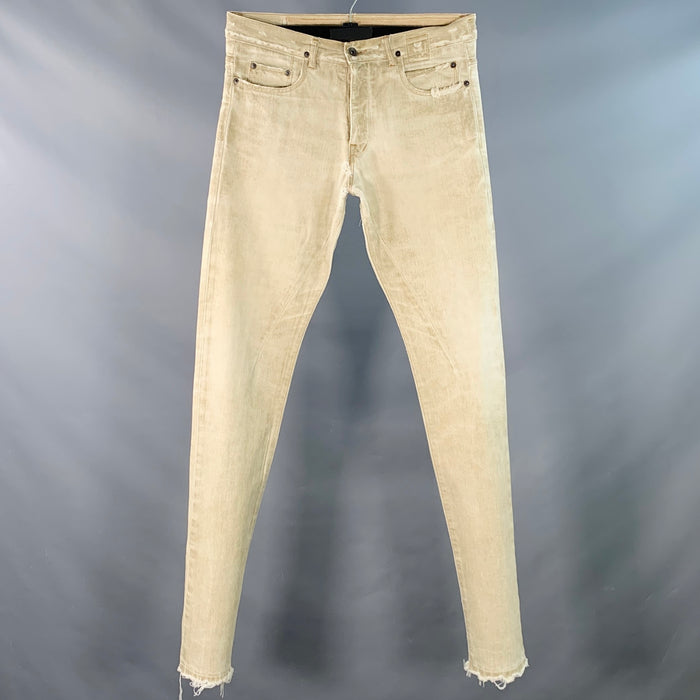DRKSHDW Size 31 Grey Twill Cotton Tapered Slim Distressed Button Fly Jeans