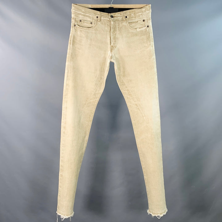 DRKSHDW Size 31 Grey Twill Cotton Tapered Slim Distressed Button Fly Jeans