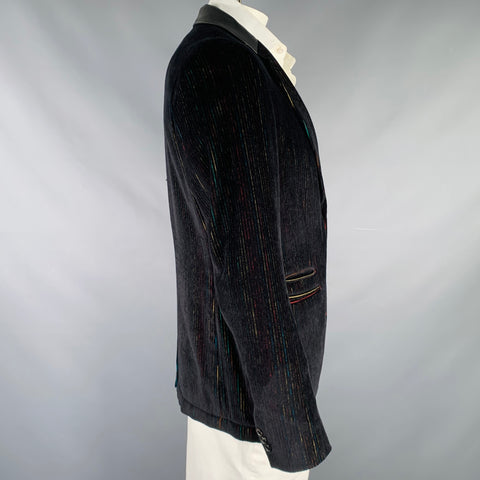 JOHN VARVATOS Size 42 Black Multi Color Stripe Velvet Sport Coat
