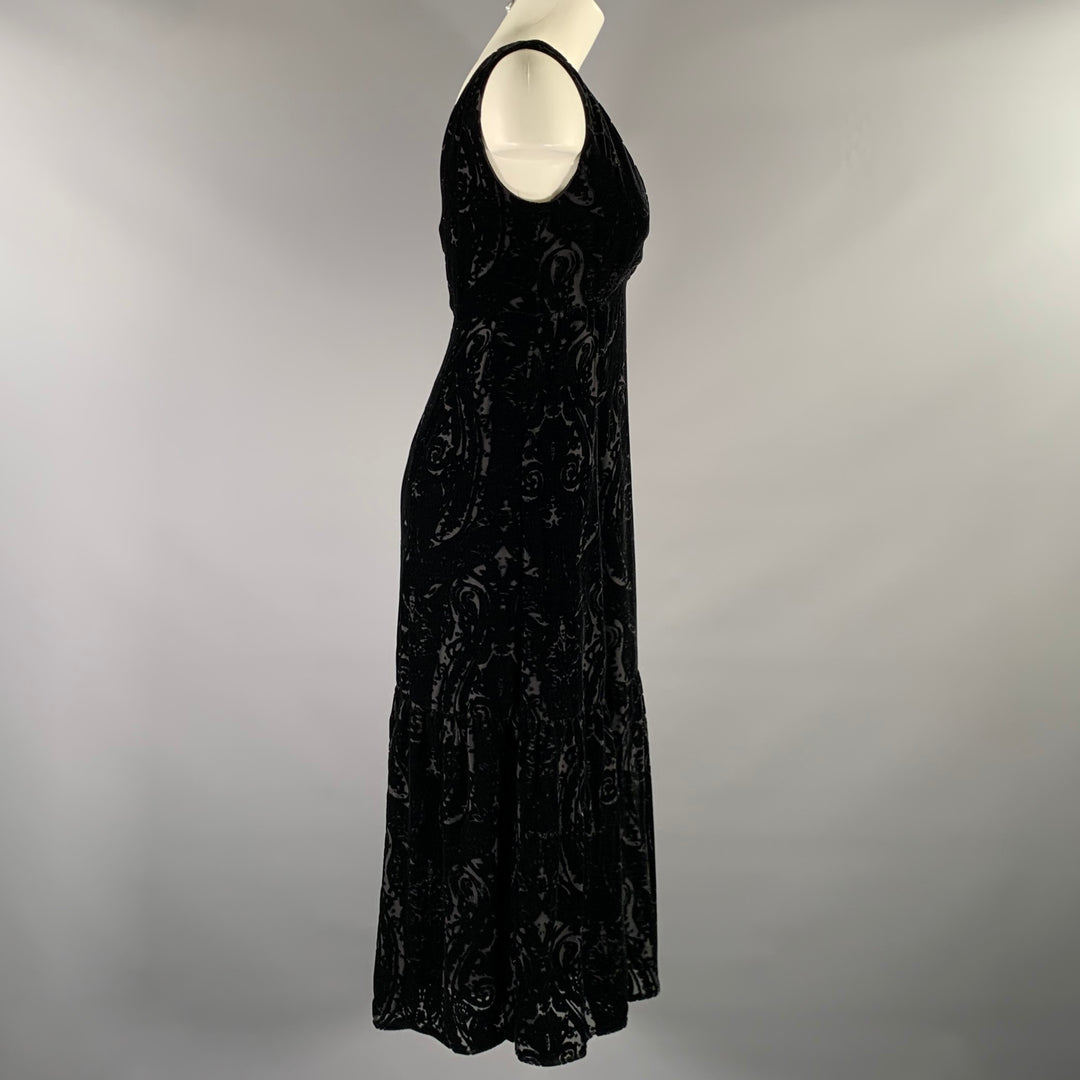 NANETTE LEPORE Size 2 Black Rayon  Silk Paisley Maxi Long Dress