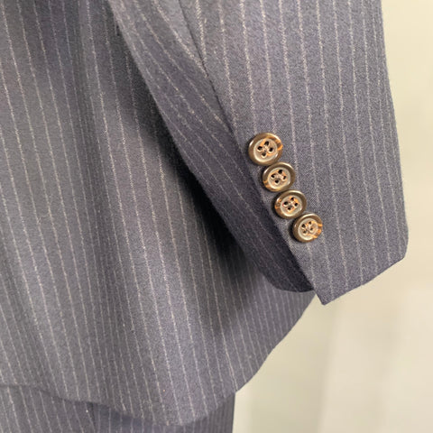 POLO Chest Size 44 Navy Light Grey Pinstripe Wool Notch Lapel 38 30 Suit