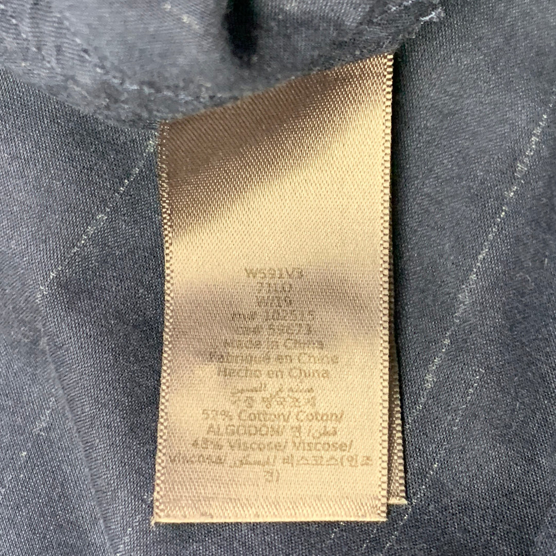 JOHN VARVATOS Size L Navy Grey Wavy Lines Cotton Blend Collarless Long Sleeve Shirt