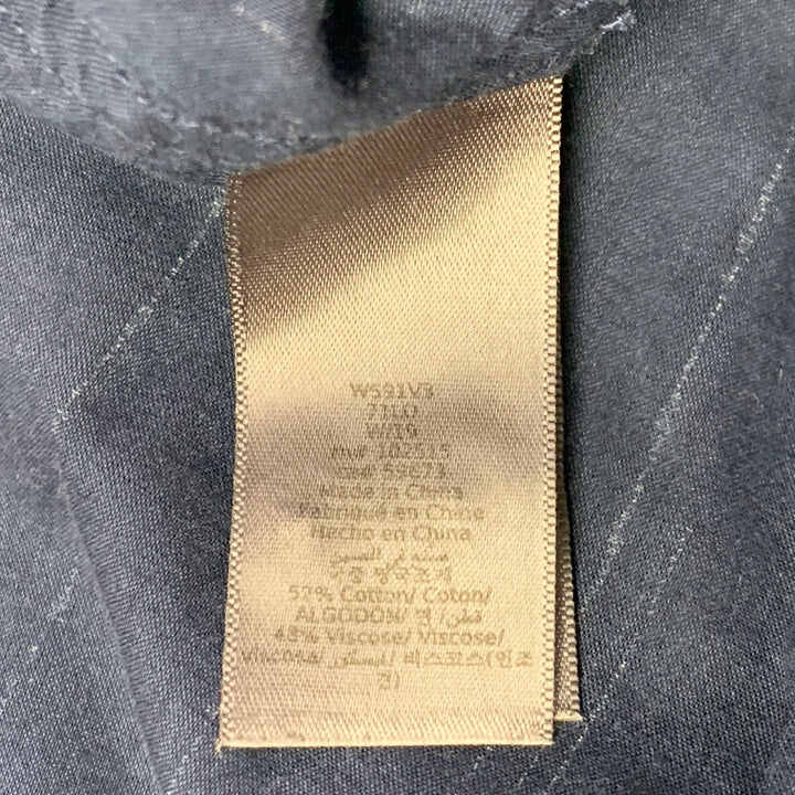 JOHN VARVATOS Size L Navy Grey Wavy Lines Cotton Blend Collarless Long Sleeve Shirt