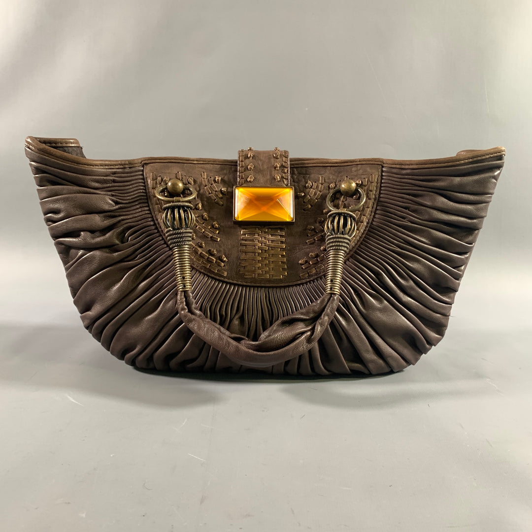 DIOR Brown Yellow Pleated Lambskin Leather Bags