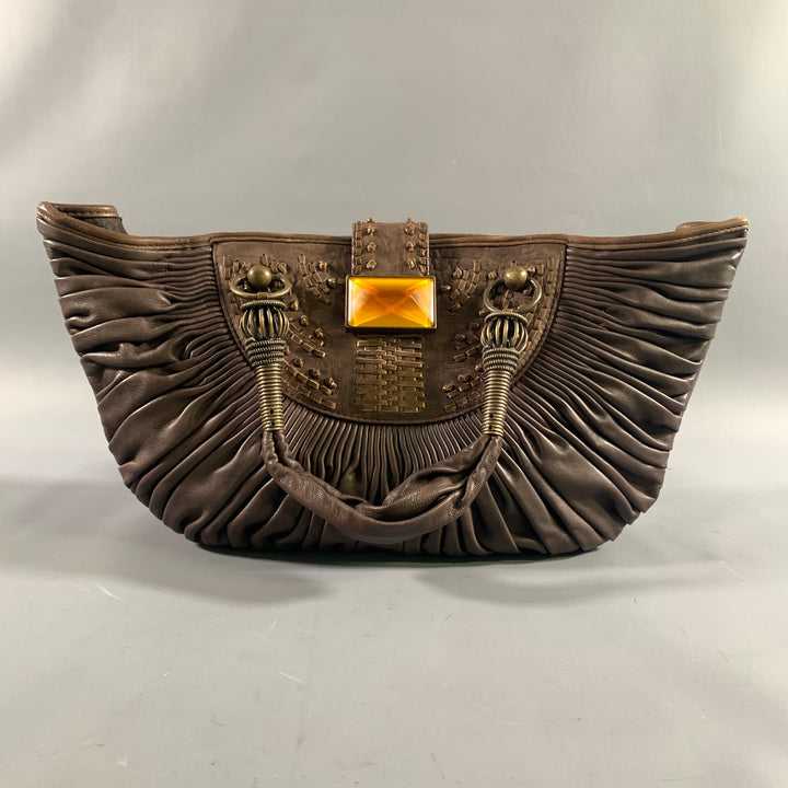 DIOR Brown Yellow Pleated Lambskin Leather Bags