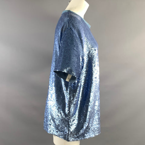 IRO Size M Blue Sequined Rayon Blend Crew Neck T Shirt