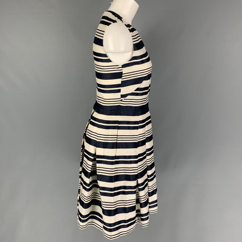 RED VALENTINO Size 6 Navy White Viscose Blend Stripe Sleeveless Dress