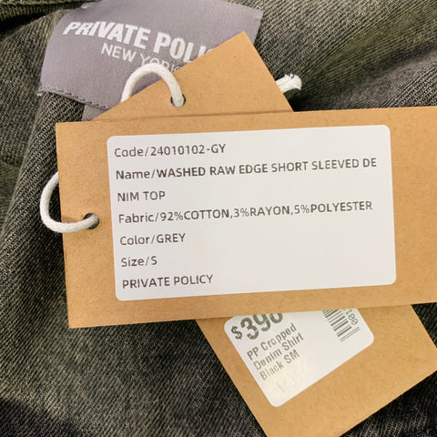 PRIVATE POLICY Size S Grey Washed Raw Edge Cropped Denim Shirt
