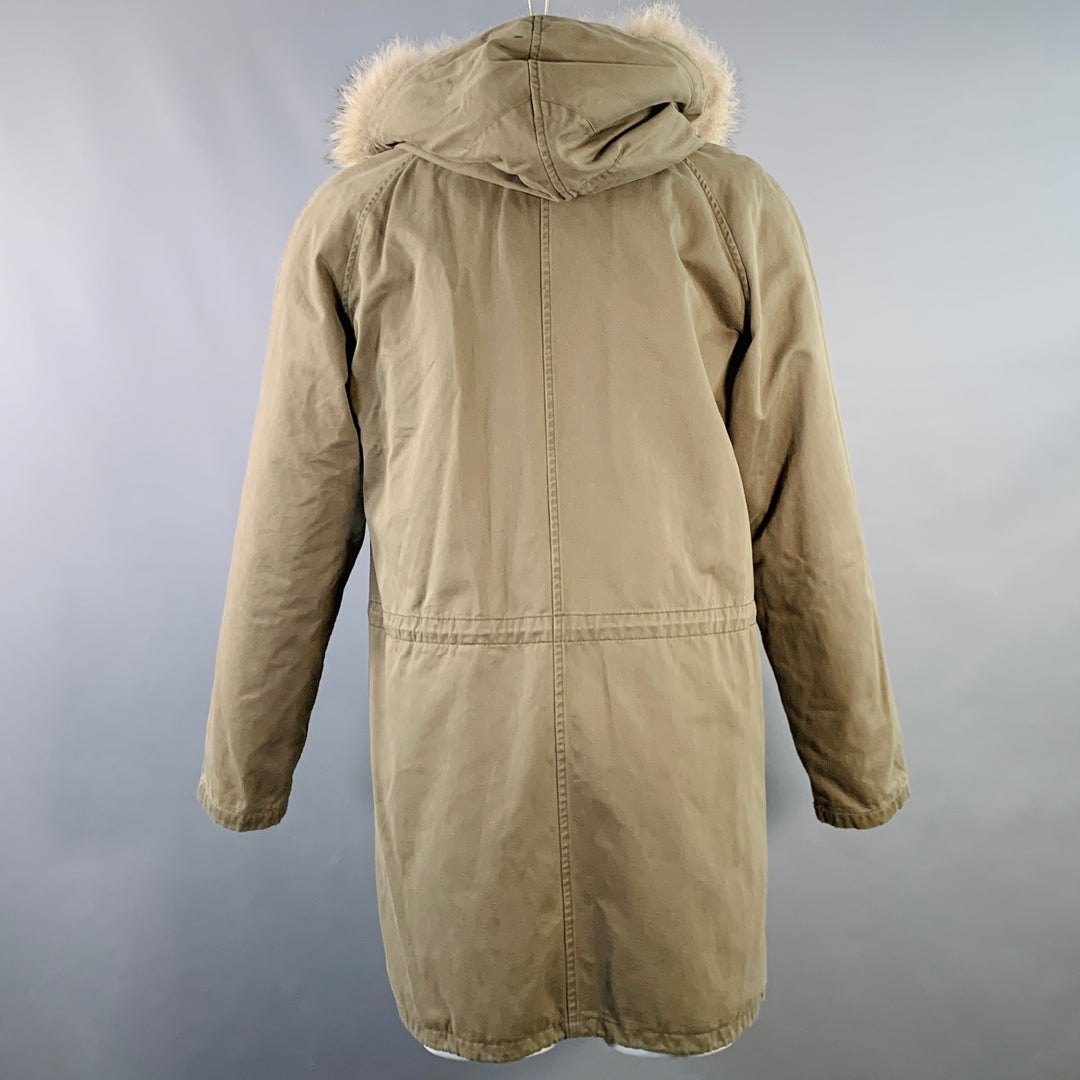 YVES SALOMON Size 36 Green Olive Acrylic Blend Fur Hooded Coat