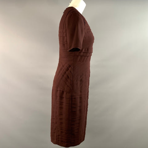 BURBERRY Size 6 Burgundy Polyester V Neck Knee-Length Cocktail Dress