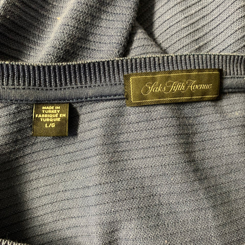 SAKS FIFTH AVENUE Size L Blue Stripe Cotton Blend Crew Neck T shirt
