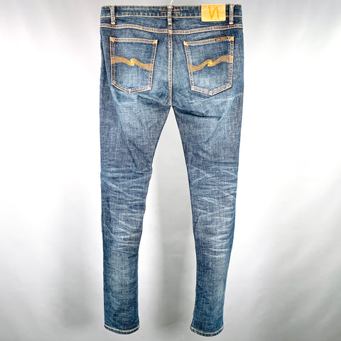 NUDIE JEANS Size 32 Tight Terry Blue Washed Cotton Blend Jeans