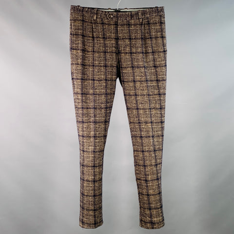 ETRO Size 30 Black Beige Plaid Cotton Wool Pleated Zip Fly Casual Pants