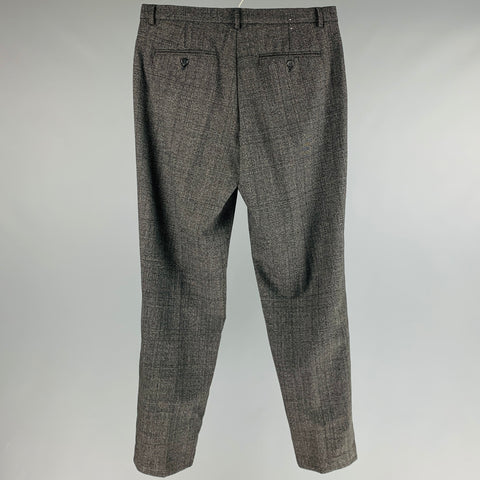CALVIN KLEIN Pantalon habillé plat en mélange de laine glenplaid noir, taille 32