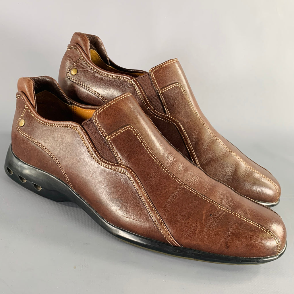 COLE HAAN Size 9.5 Brown Contrast Stitch Leather Slip On Loafers
