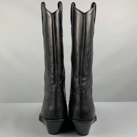 CELINE Taille 8 Bottes western en cuir strass noir pour hommes