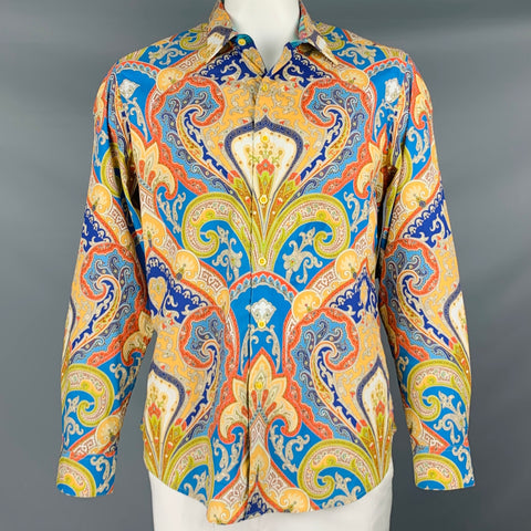 ROBERT GRAHAM Talla L Camisa de manga larga de algodón con estampado de cachemira multicolor
