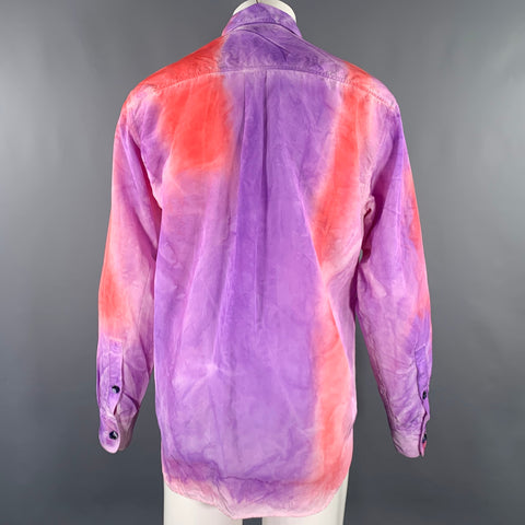 MARNI Size XS Purple Orange Tie Dye Viscose Ruffle Oversized Long Sleeve Shirt