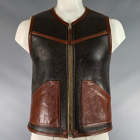 THE REAL MCCOY'S Size M Black Brown Color Block Leather Zip Up Vest