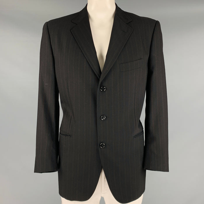 DOLCE & GABBANA Size 46 Black Burgundy Stripe Virgin Wool Sport Coat