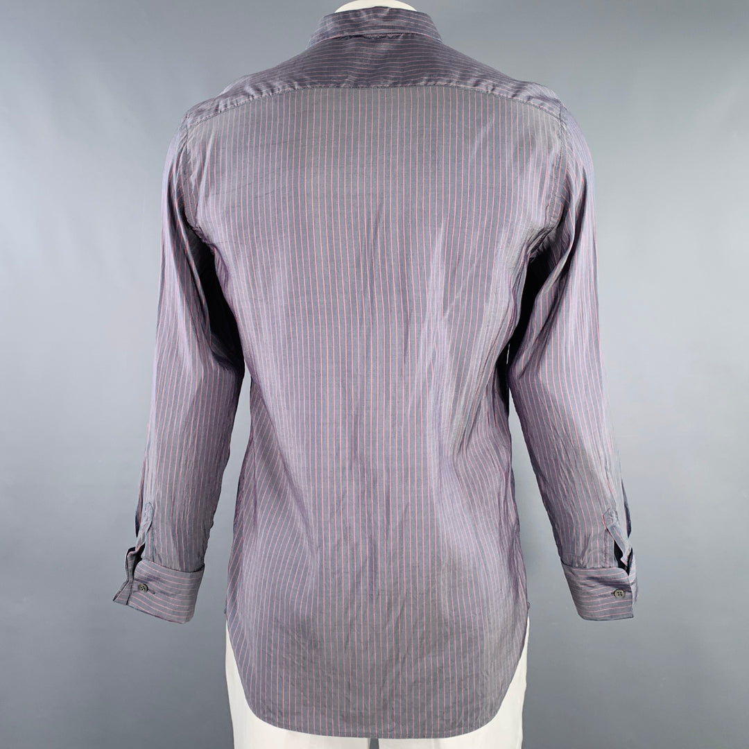 prada dress shirt PRADA Size L Grey Pink Stripe Silk Button Up Long Sleeve Shirt – Sui  Generis Designer Consignment