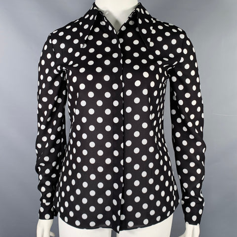 MICHAEL KORS COLLECTION Size 12 Black White Polyester Polka Dot Shirt
