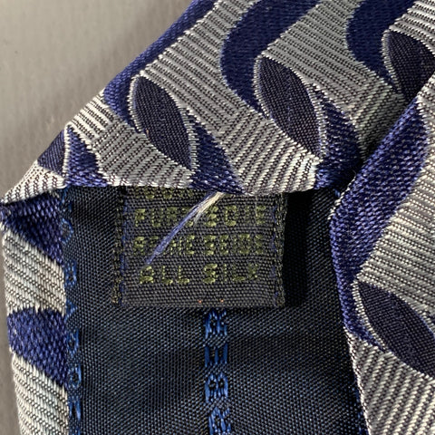 LUCIANO BARBERA Navy Blue Zig Zag Jacquard Silk Tie