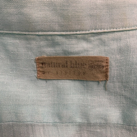 NATURAL BLUE Size L Green Linen Button Up Long Sleeve Shirt