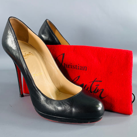 CHRISTIAN LOUBOUTIN Size 8.5 Black Leather Platform Pumps