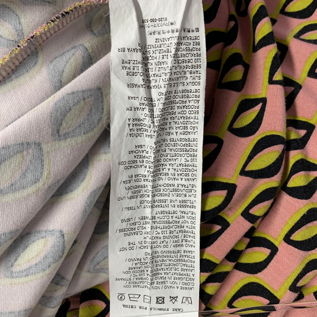 MAX MARA Size XL Pink Black Yellow Viscose Blend Abstract Wrap Dress